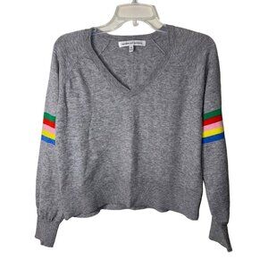 Cupcakes Cashmere Womens Sweater Size XS Gray Hazel Rainbow Boxy V Neck